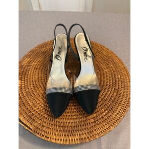 Onex Womens Black Rhinestone Clear Slingback Pointed Toe‎ Kitten Heels Size 9 M